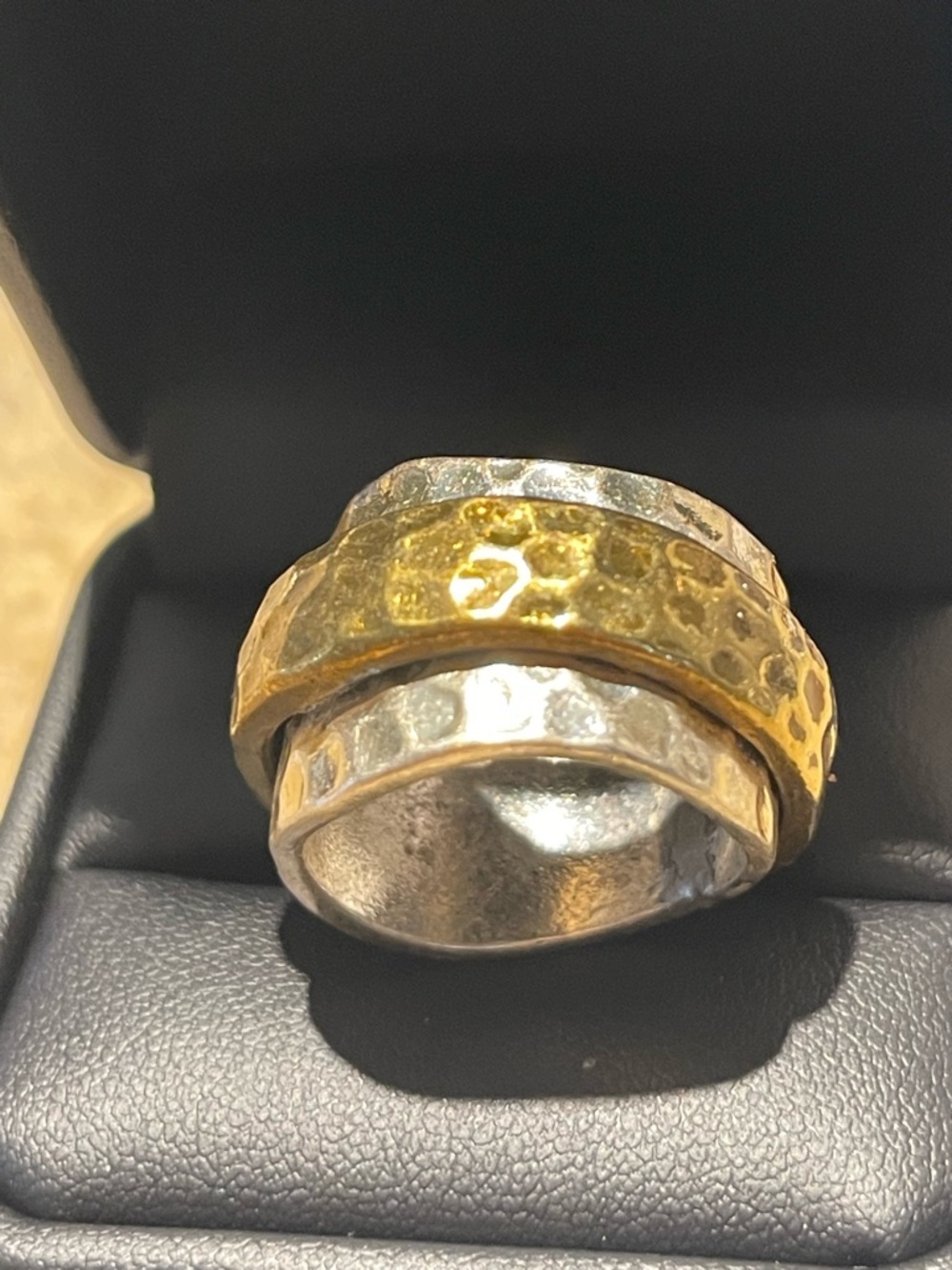 Two Toned HAMMERED BRASS AND SILVER RING. SIZE 9